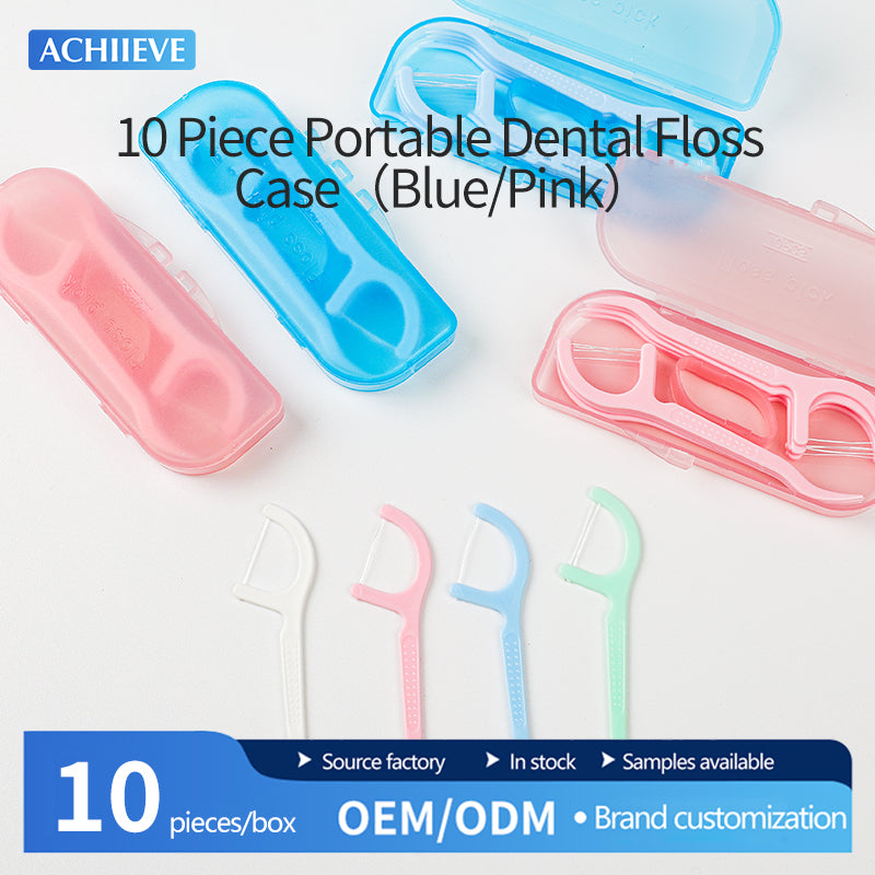 10 Piece Portable Dental Floss Case(Blue/Pink)
