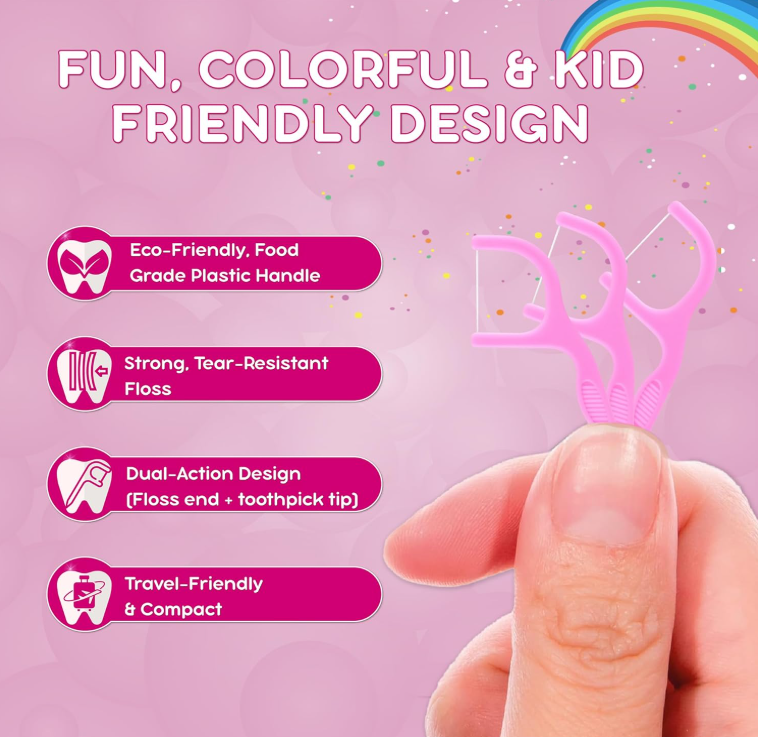 Flavored Floss Picks, 300 Count, Dental Floss Picks for Teeth with Fun Fruit Flavors, Flosser Picks for Adults and Children, | Bubble Gum Flavor
