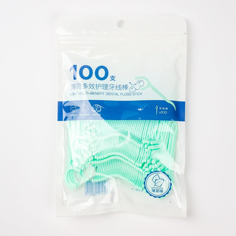 Single/Double Thread Dental floss pick - 100 picks in plastic bag