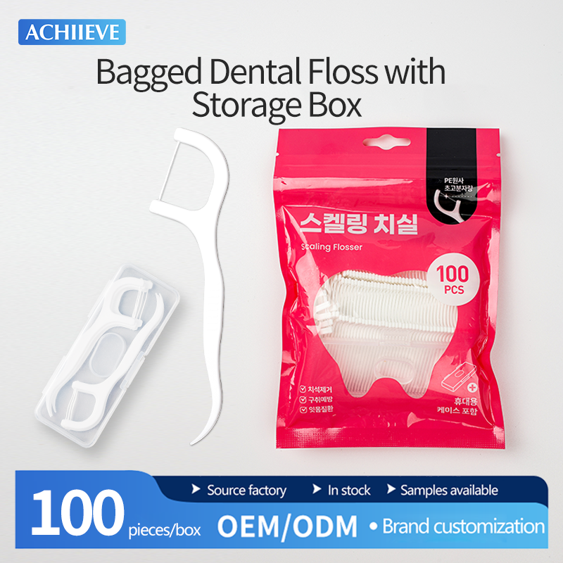 Travel Size Toothpicks Floss Sticks Kit 100 Count with Compact Flossers Case 1 Box for Teeth Clean