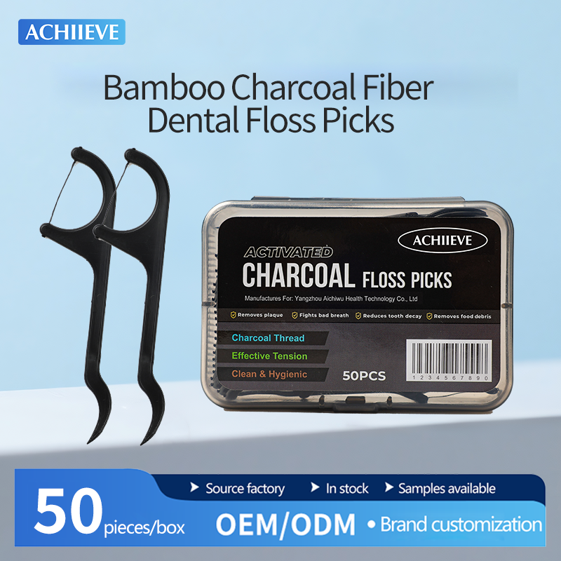 High Quality Straw Infused Active Carbon Bamboo Charcoal Floss with Mint Flavor Dental Floss Pick