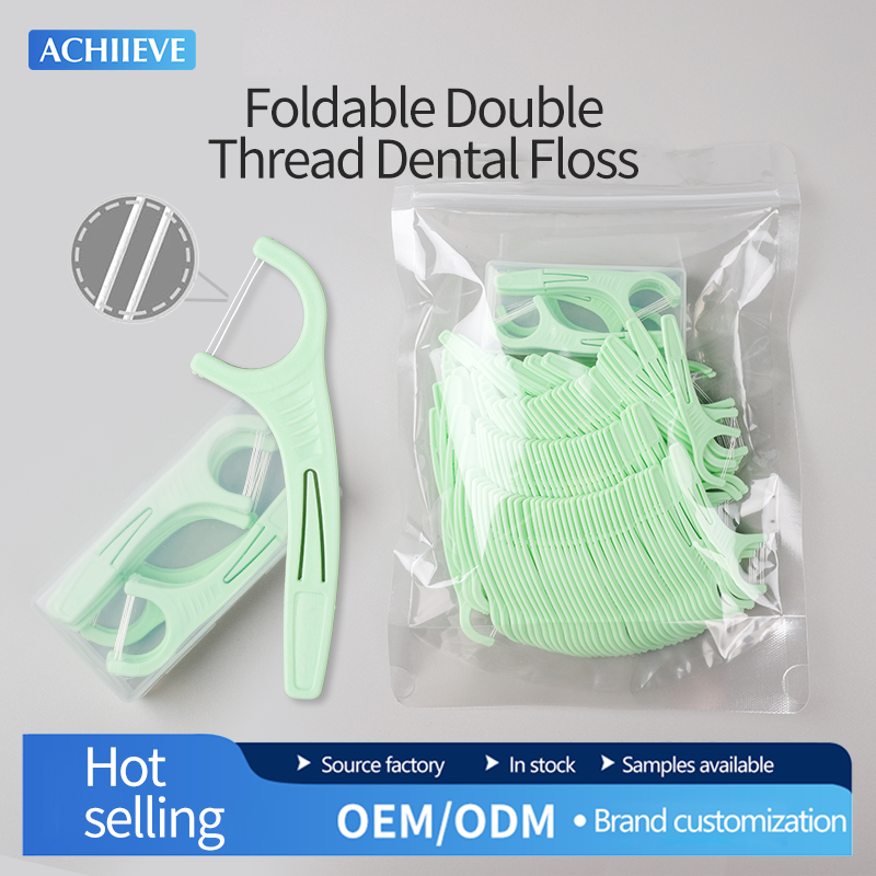 Double-Thread Clean Folding Floss Picks, Hidden Toothpick Head, Deep Cleaning Mint Flavor Dental Floss Picks